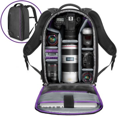 Camera Backpack with Laptop Case for Canon Nikon Sony Mirrorless and DSLR Camera, Flash Light and other Photography Accessories - Large Capacity Black Bag with Tripod Holder by Altura Photo