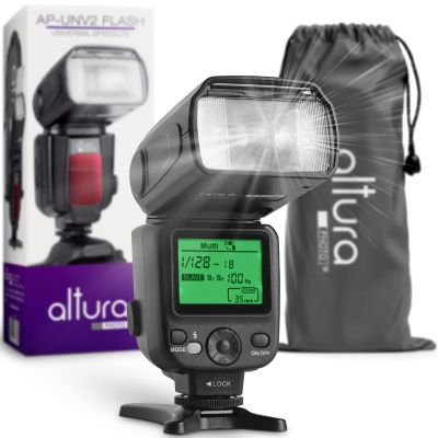 Altura Photo AP-UNV2 Camera Flash Light Speedlite with LCD Display for Canon Nikon Sony Panasonic Olympus Pentax DSLR and Mirrorless Cameras featuring a Standard Hot Shoe